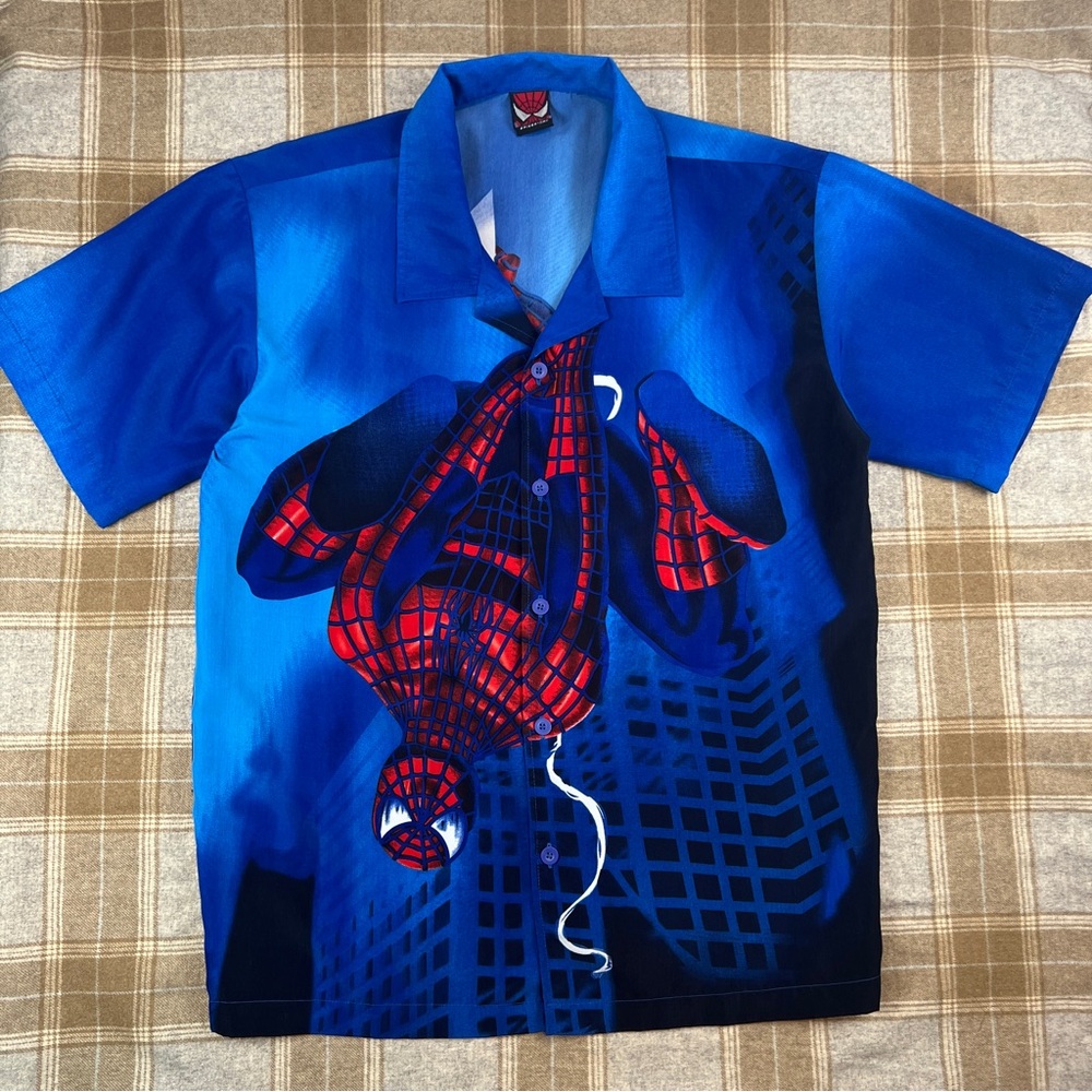 2002 Vintage Y2K Marvel Spiderman Button up Short Sleeve Shirt Mens Size Medium